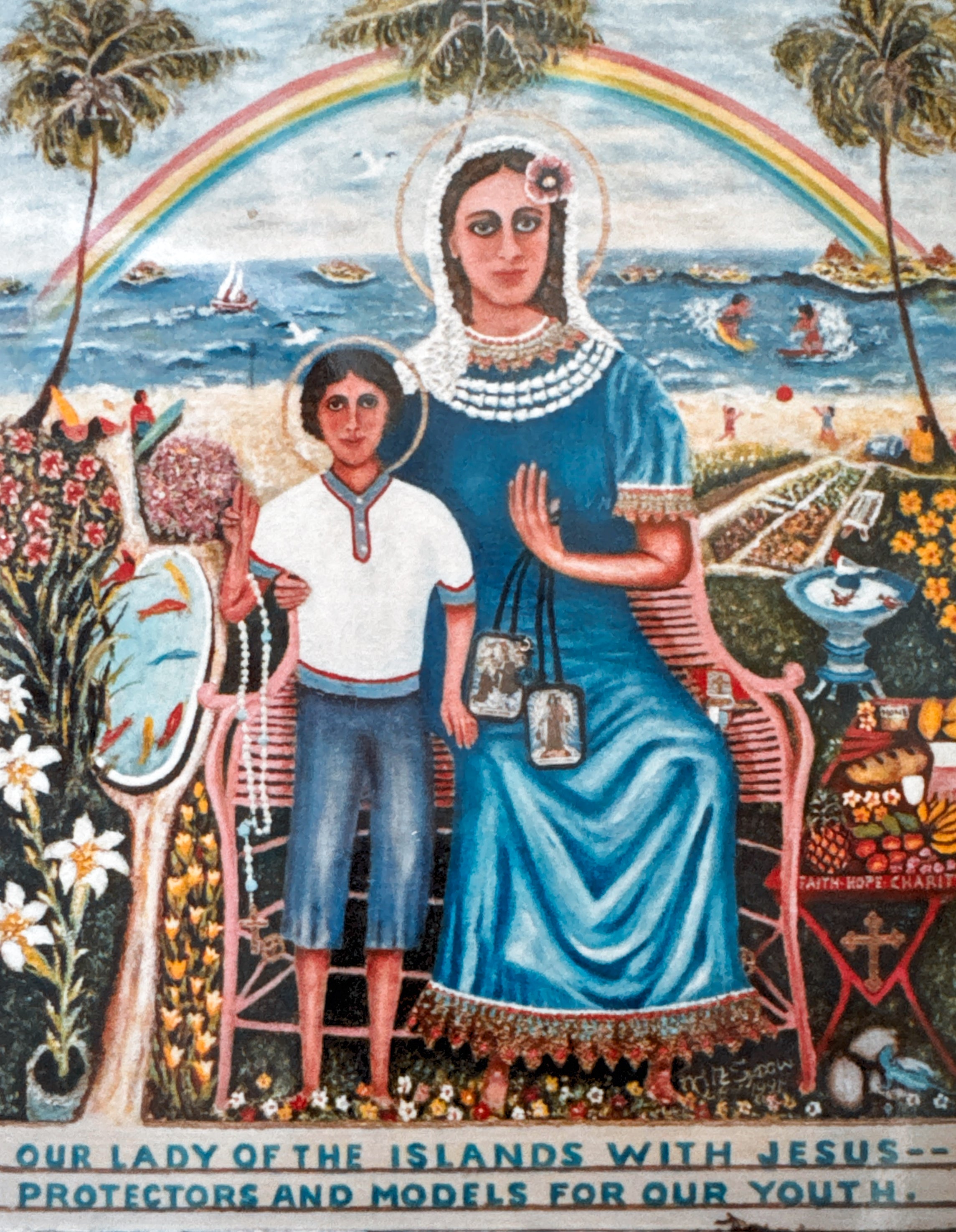 Religious painting, by fritz sydow, Jesus and our lady of the island