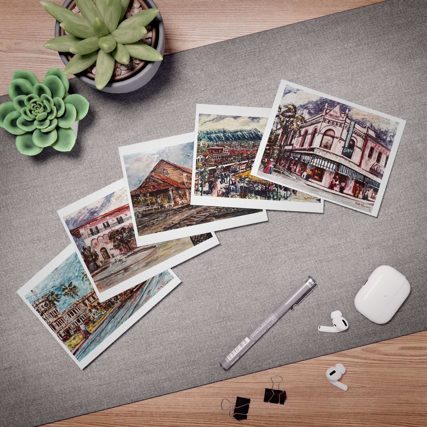 Vintage Oʻahu in Motion – Greeting Cards Featuring Trolleys, Trains, Markets & Historic Buildings – 5-Pack