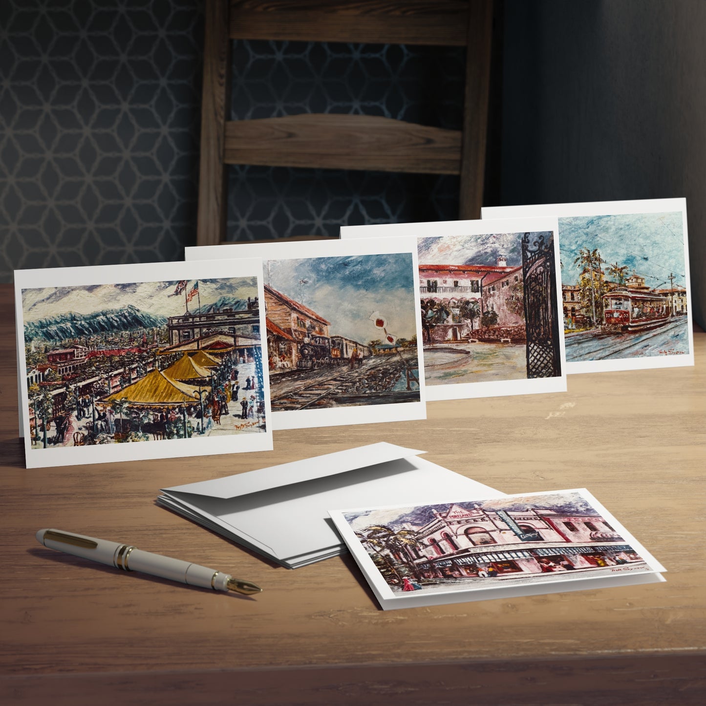 Vintage Oʻahu in Motion – Greeting Cards Featuring Trolleys, Trains, Markets & Historic Buildings – 5-Pack