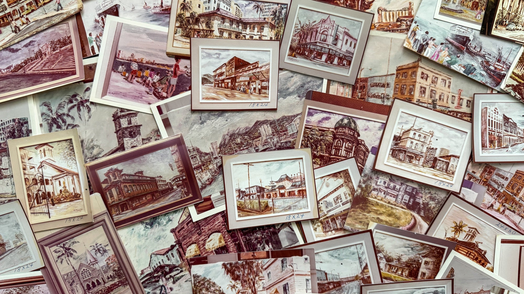 Collection of vintage-style architectural photos of fritz sydow's paintings