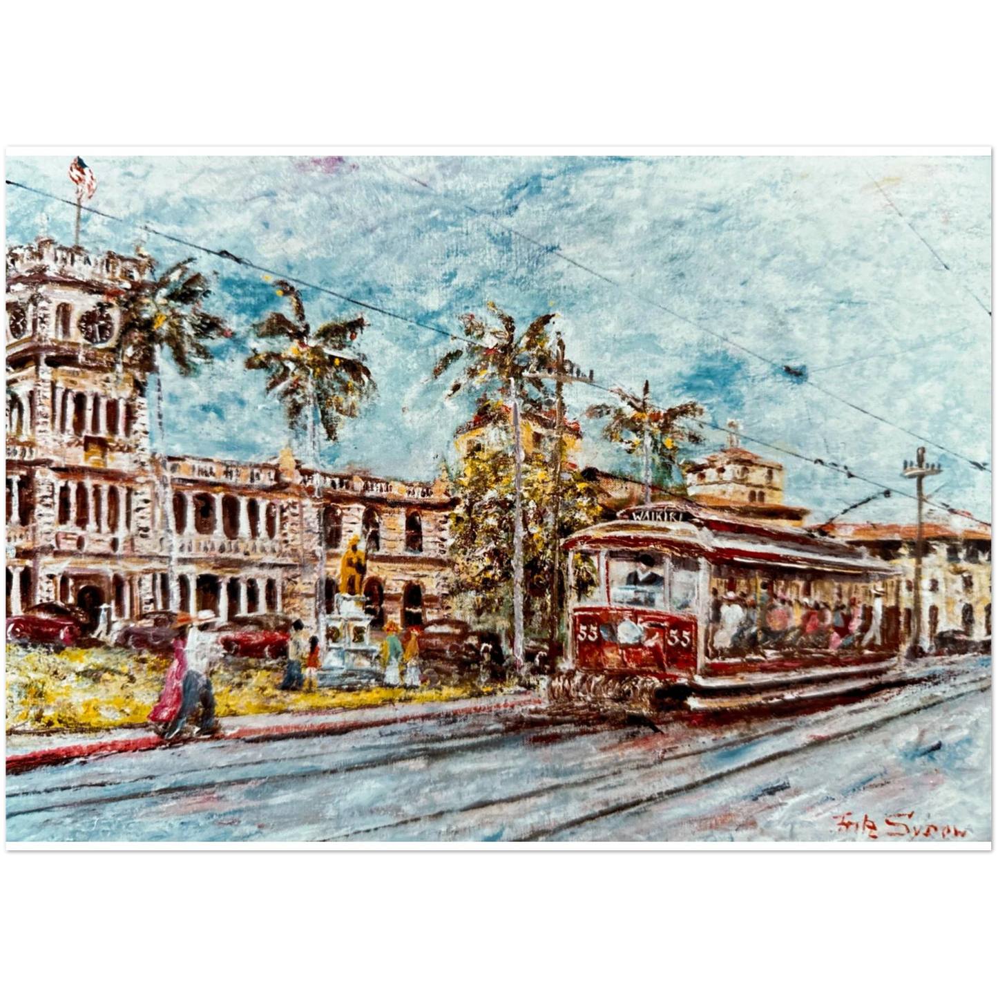 Trolly in Hawaii, Painted by Fritz Sydow, Preserving Historic Hawaii.