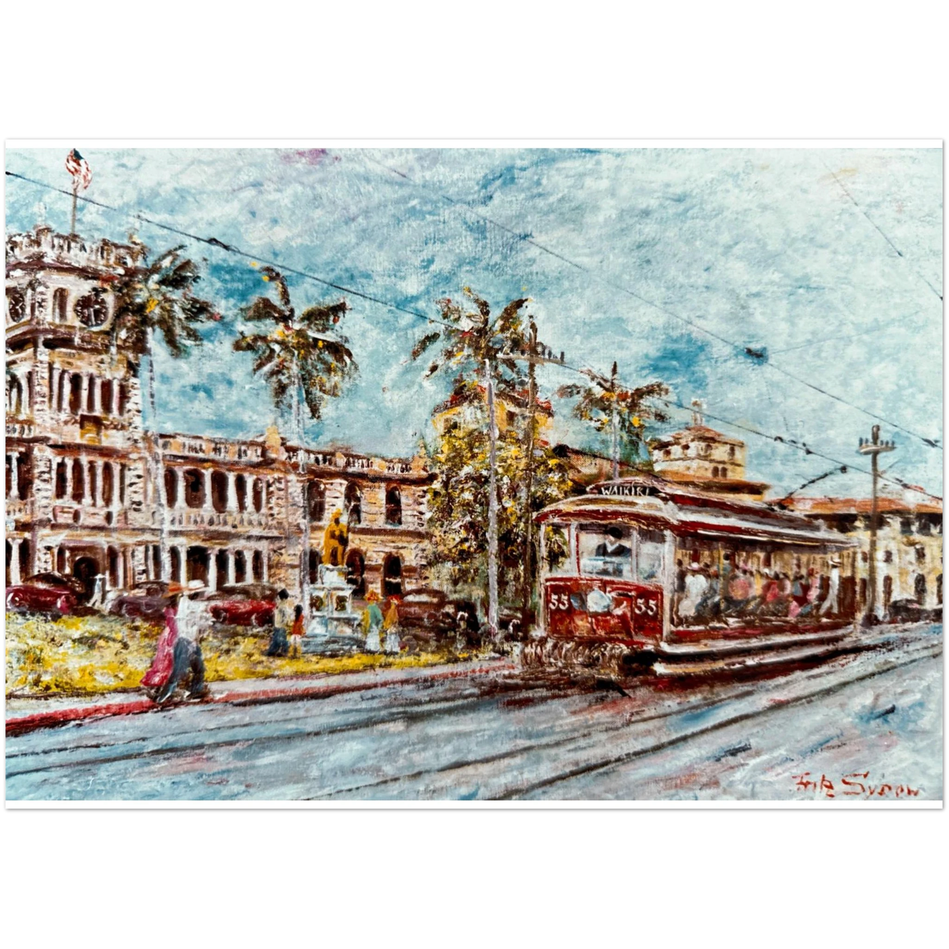 Trolly in Hawaii, Painted by Fritz Sydow, Preserving Historic Hawaii.
